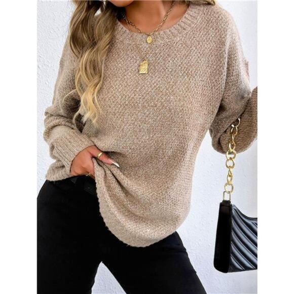 Textured Knit Relaxed Fit Round Neck Sweater - Picture 1 of 16